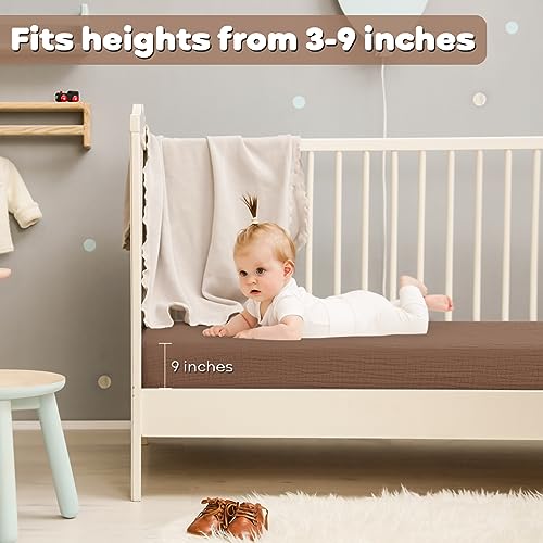 Muslin Fitted Crib Sheets Apricot & Brown, 2 Pack