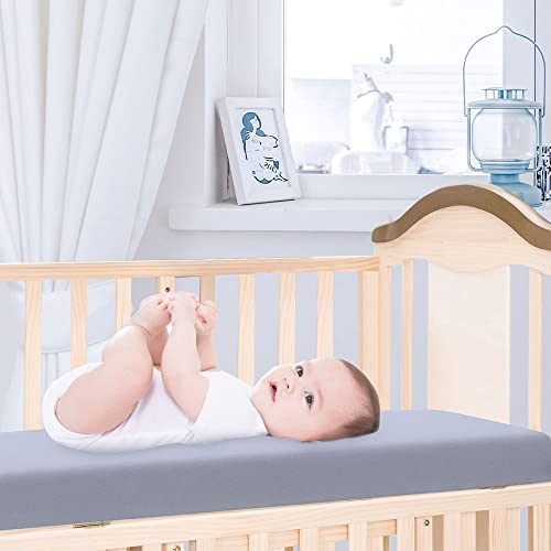 Yoofoss Baby Crib Sheets for Boys Girls, Fitted Crib Sheet 2 Pack for Standard Crib and Toddler Mattress, Super Soft Microfiber Baby Sheet 28x52x8in(Light Blue-Gray)