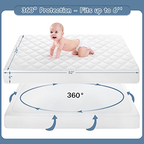 Yoofoss 2 Pack Waterproof Crib Mattress Protector, Quilted Fitted Crib Mattress Pad, Ultra Soft Breathable Toddler Mattress Protector Baby Crib Mattress Cover (52''x28'')