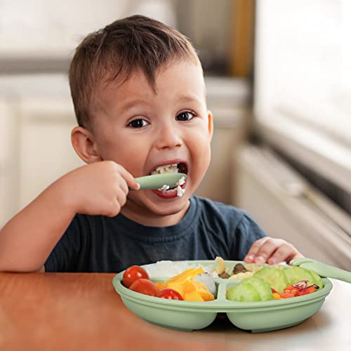 Yoofoss Toddler Plates 3 Pack - Suction Plates for Baby - 100% Silicone Baby Plates - BPA Free - Microwave and Dishwasher Safe - Divided Design - Blue,Green&Grey