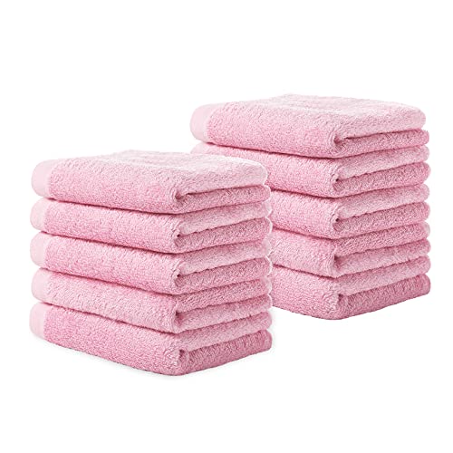Yoofoss Luxury Washcloths Towel Set 10 Pack Baby Wash Cloth for Bathroom-Hotel-Spa-Kitchen Multi-Purpose Fingertip Towels and Face Cloths 10'' x 10'' - Pink