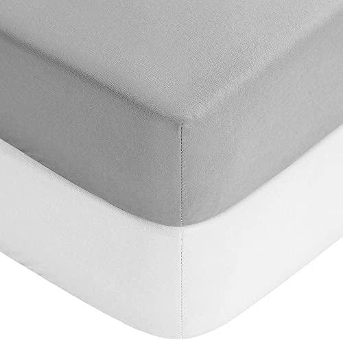 Yoofoss Baby Crib Sheets for Boys Girls, Fitted Crib Sheet 2 Pack for Standard Crib and Toddler Mattress, Super Soft Microfiber Baby Sheet 28x52x8in(White-Grey)