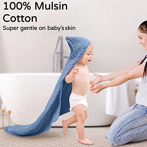 Large Hooded Baby Towels, Gray & Dark Blue