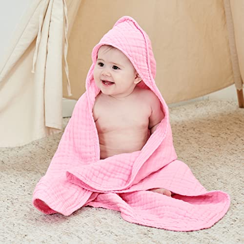 Large Hooded Baby Towels, Pink & White