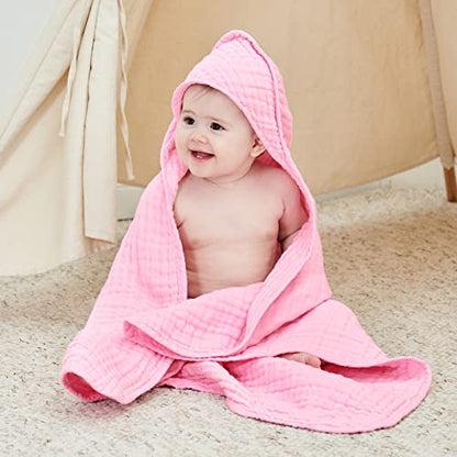 Large Hooded Baby Towels, Pink & White