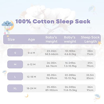 Yoofoss Baby Sleep Sack, Baby Wearable Blanket 100% Cotton 2-Way Zipper TOG 0.5 (3 Pack)