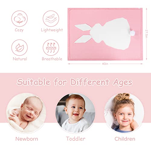 Yoofoss Baby Blankets - 100% Cotton Knit Receiving Blanket 30" x 40", 3D Bunny Blanket for Easter Gift, Breathable Cozy Unisex Swaddle Blanket for Newborns, Infants, Toddler, Boys and Girls, Pink