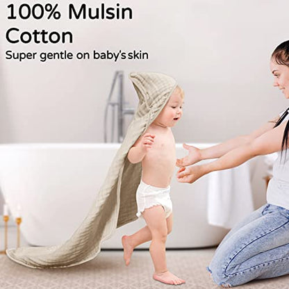 Large Hooded Baby Towels, Bean Paste & Beige