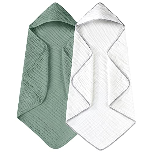 Large Hooded Baby Towels, Green & White