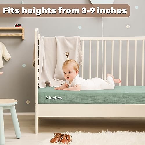 Muslin Fitted Crib Sheets Apricot & Green, 2 Pack