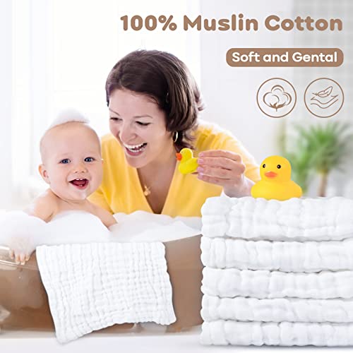 Yoofoss Muslin Baby Washcloths 100% Cotton Face Towels 10 Pack Wash Cloths for Baby 12x12in Soft and Absorbent Baby Wipes (White)