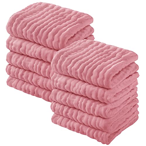 Yoofoss Muslin Baby Washcloths 100% Cotton Face Towels 10 Pack Wash Cloths for Baby 12x12in Soft and Absorbent Baby Wipes (Bean Paste)