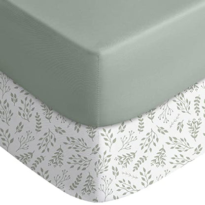 Crib Sheets Green Leaf, 2 Pack
