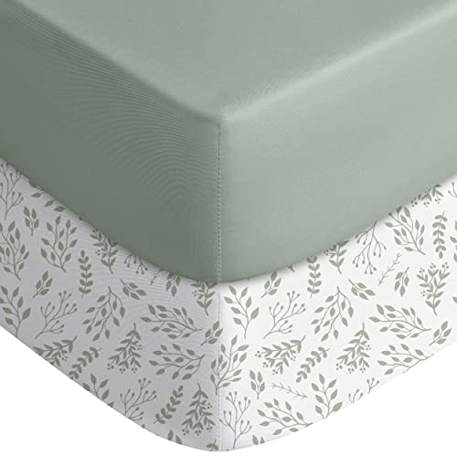 Crib Sheets Green Leaf, 2 Pack