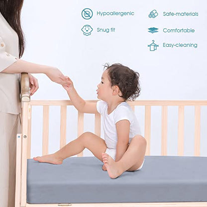 Yoofoss Baby Crib Sheets for Boys Girls, Fitted Crib Sheet 2 Pack for Standard Crib and Toddler Mattress, Super Soft Microfiber Baby Sheet 28x52x8in(Light Blue-Gray)