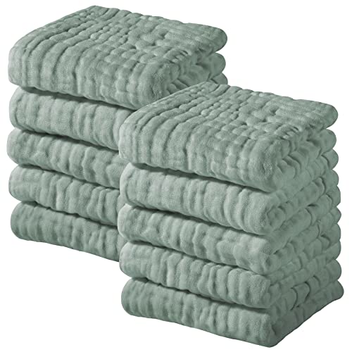 Baby Washcloths Dark Green, 10 Pack