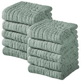 Yoofoss Muslin Baby Washcloths 100% Cotton Face Towels 10 Pack Wash Cloths for Baby 12x12in Soft and Absorbent Baby Wipes (Dark Green)