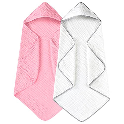 Large Hooded Baby Towels, Pink & White