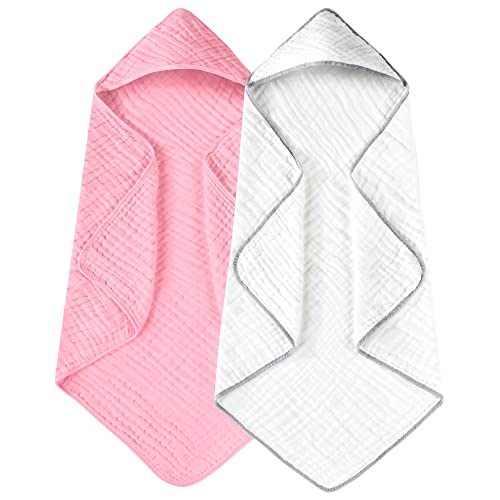 Large Hooded Baby Towels, Pink & White