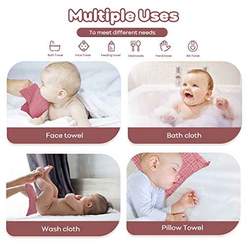 Yoofoss Muslin Baby Washcloths 100% Cotton Face Towels 10 Pack Wash Cloths for Baby 12x12in Soft and Absorbent Baby Wipes (Bean Paste)