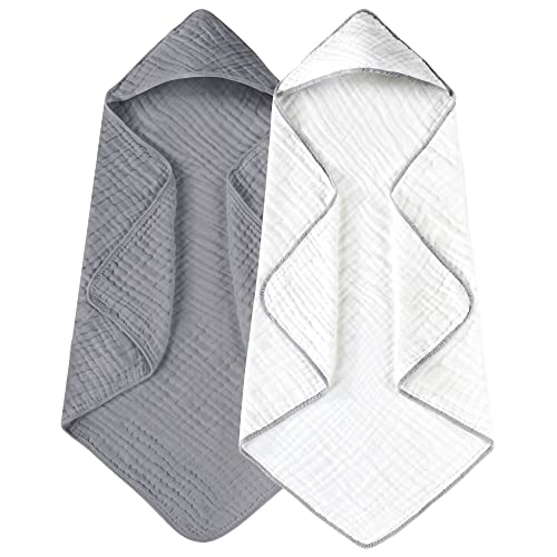 Large Hooded Baby Towels, Gary & White