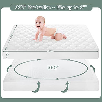 Yoofoss 2 Pack Waterproof Crib Mattress Protector, Quilted Fitted Crib Mattress Pad, Ultra Soft Breathable Toddler Mattress Protector Baby Crib Mattress Cover (White and Dark Green, 52''x28'')