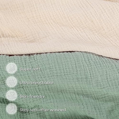 Muslin Fitted Crib Sheets Apricot & Green, 2 Pack