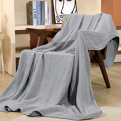 Yoofoss Muslin Blanket 100% Cotton Summer Blanket Large Twin Size 60" x 80" for Bed Couch 6-Layer Gauze Blanket for Adults Lightweight and Breathable Grey