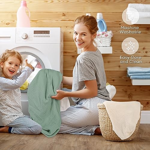 Muslin Fitted Crib Sheets Apricot & Green, 2 Pack