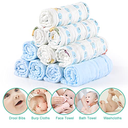 Yoofoss Muslin Baby Washcloths 100% Cotton Face Towels 10 Pack Wash Cloths for Baby 12x12in Soft and Absorbent Baby Wipes (Multicolor)