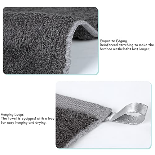 Bamboo Washcloths Towel Dark Gray, 10 Pack