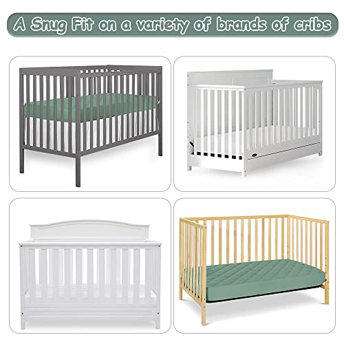 Yoofoss 2 Pack Waterproof Crib Mattress Protector, Quilted Fitted Crib Mattress Pad, Ultra Soft Breathable Toddler Mattress Protector Baby Crib Mattress Cover (White and Dark Green, 52''x28'')