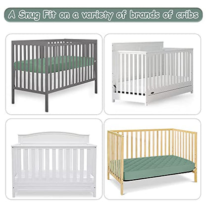 Yoofoss 2 Pack Waterproof Crib Mattress Protector, Quilted Fitted Crib Mattress Pad, Ultra Soft Breathable Toddler Mattress Protector Baby Crib Mattress Cover (White and Dark Green, 52''x28'')
