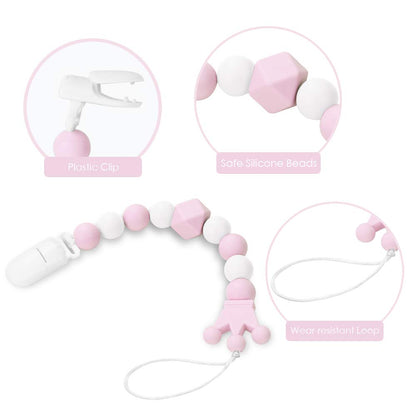 Yoofoss Pacifier Clip Silicone Teething Beads Teether Clips Pacifier Holder for Baby Boys and Girls, 4 Pack