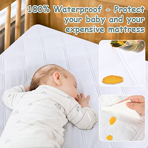 Yoofoss 2 Pack Waterproof Crib Mattress Protector, Quilted Fitted Crib Mattress Pad, Ultra Soft Breathable Toddler Mattress Protector Baby Crib Mattress Cover (White and Dark Green, 52''x28'')