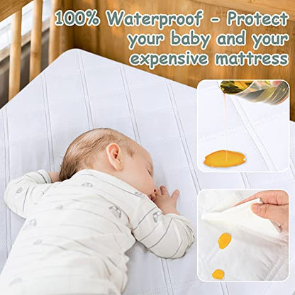 Yoofoss 2 Pack Waterproof Crib Mattress Protector, Quilted Fitted Crib Mattress Pad, Ultra Soft Breathable Toddler Mattress Protector Baby Crib Mattress Cover (White and Dark Green, 52''x28'')