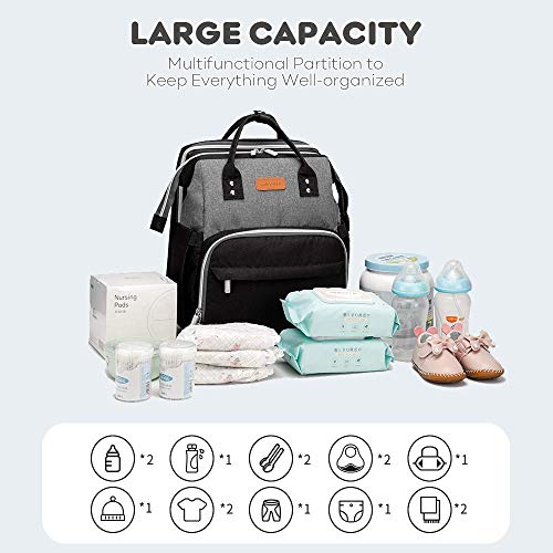 Yoofoss Baby Diaper Bag Backpack, Large Baby Bag Multifunction Diaper Backpack for Baby Girls Boys with USB Charging Port Stroller Straps, Baby Registry Search, Newborn Baby Essential Gifts, Black