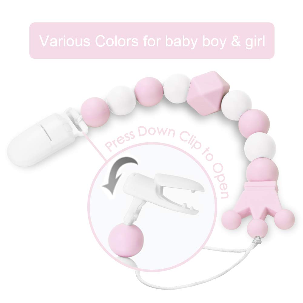 Yoofoss Pacifier Clip Silicone Teething Beads Teether Clips Pacifier Holder for Baby Boys and Girls, 4 Pack