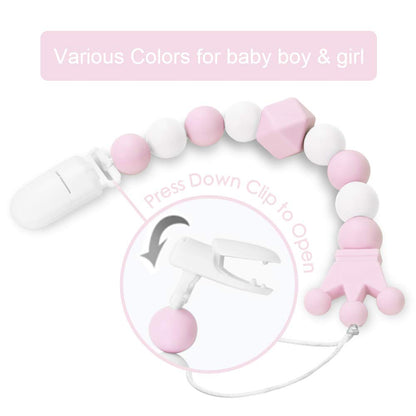 Yoofoss Pacifier Clip Silicone Teething Beads Teether Clips Pacifier Holder for Baby Boys and Girls, 4 Pack