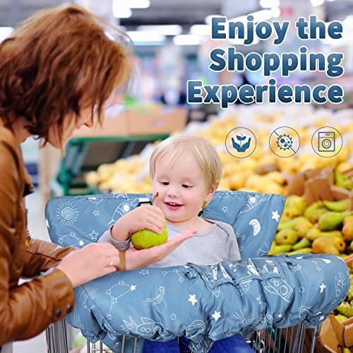 Yoofoss Shopping Cart Cover for Baby, 2-in-1 High Chair Cover with Safety Harness, Multifunctional Cart Covers for Babies, Universal Fit, Soft Padded Grocery Cart Cover for Baby Boy Girl - Blue