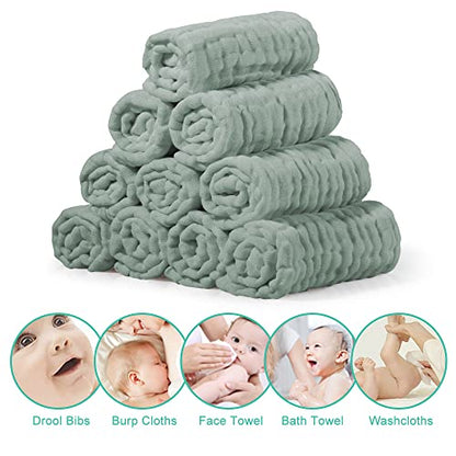 Baby Washcloths Dark Green, 10 Pack
