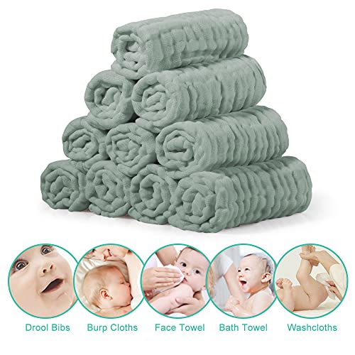 Baby Washcloths Dark Green, 10 Pack