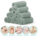 Yoofoss Muslin Baby Washcloths 100% Cotton Face Towels 10 Pack Wash Cloths for Baby 12x12in Soft and Absorbent Baby Wipes (Dark Green)