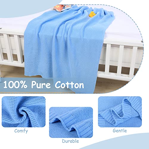 Yoofoss Baby Blankets - 100% Cotton Knit Receiving Blanket 30" x 40", Breathable Cozy Unisex Nursery Stroller Swaddle Blanket for Newborns, Infants, Toddler, Boys and Girls (0-2Yrs, Blue)