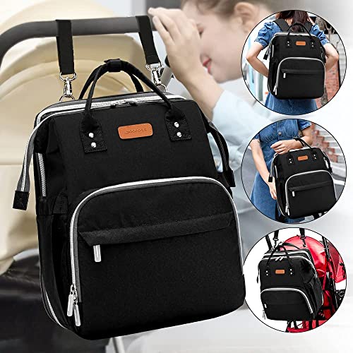 Yoofoss Baby Diaper Bag Backpack, Large Baby Bag Multifunction Diaper Backpack for Baby Girls Boys with USB Charging Port Stroller Strap, Baby Registry Search, Newborn Baby Essential Gifts, Pure Black