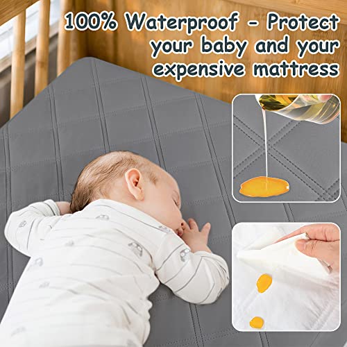 Waterproof Fitted Crib Mattress Pad, Gray & Green , 2 Pack