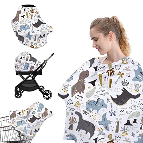 Yoofoss Nursing Cover Breastfeeding Scarf - Baby Car Seat Covers, Infant Stroller Cover, Strechy Carseat Canopy for Boys and Girls (Dinosaur)