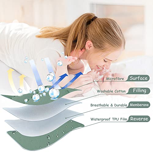Yoofoss 2 Pack Waterproof Crib Mattress Protector, Quilted Fitted Crib Mattress Pad, Ultra Soft Breathable Toddler Mattress Protector Baby Crib Mattress Cover (White and Dark Green, 52''x28'')