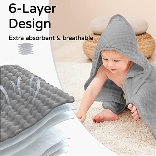 Large Hooded Baby Towels, Gray & Dark Blue