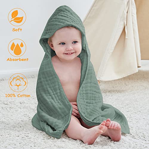 Large Hooded Baby Towels, Green & White